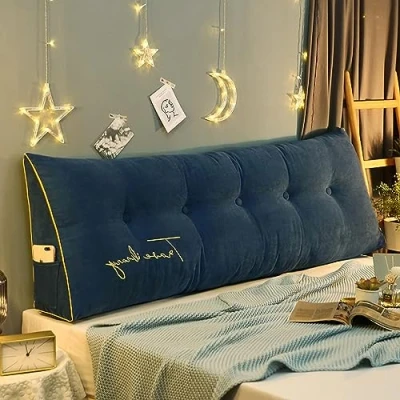 Imagen de DEVINK Triangular Headboard Pillow,Large Wedge Pillow Decorative Body Throw Pillows Bed Backrest Reading Bolster Lumbar Cushion for Sofa Bed,(150x50x20cm,Navy Blue)
