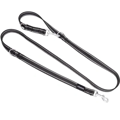 Imagen de vitazoo Correa para Perros en Negro Reflectante, Fija y Ajustable 4 Longitudes Adecuada Grandes Fuertes Perros, Doble Longitud Total 2m