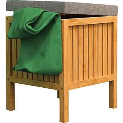 Imagen de EISL BMBA02 WKBH Taburete de baño bambú con cesto para la Colada, baño, Madera, Muebles Sentarse, marrón Claro, 39 x 52 cm Aprox