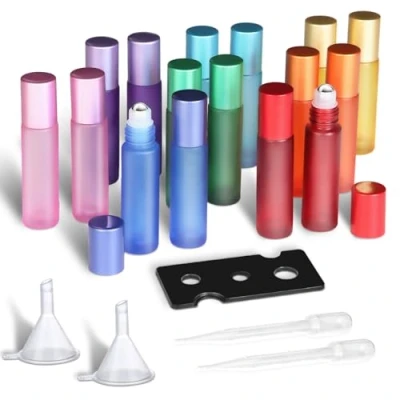 Imagen de POFIBO 16 Piezas Roll on Bottle Botellas Aceites Esenciales con Bolas de Acero Inoxidable,Botellas Aceite Esencial 10 ml,Roll Rellenable para Esenciales, Aromaterapia, Perfumes