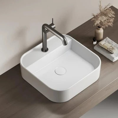 Imagen de EMKE Lavabo Rectangular para Baño y Aseo de Invitados 40 x 11 cm, Cerámica, Blanco