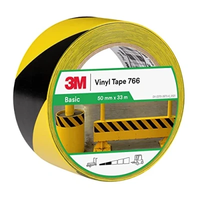 Imagen de 3M Cinta de Vinilo con Franjas Seguridad 766, Amarillo/Negro, 50 mm x 33 m