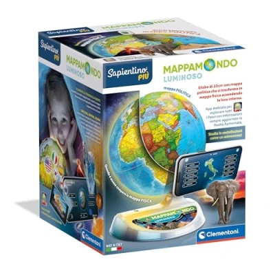 Imagen de Clementoni Sapientino globo interactivo parlante, terráqueo infantil, juego educativo de 7 años, electrónico, bolígrafo Bluetooth, aplicación realidad virtual, italiano, fabricado en