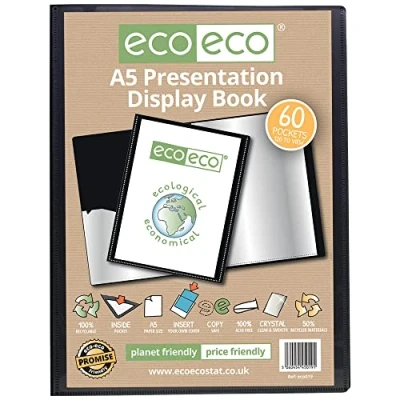 Imagen de eco A5 50% Reciclada 60 Bolsillo de Color Negro Presentación Libro Exhibición, Pocket/120 View 1 x Single (eco019)