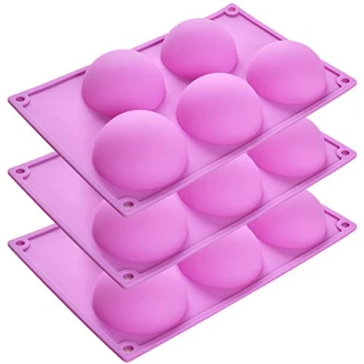 Imagen de Newk molde de silicona semiesfera 5 agujeros, 3 paquetes media esfera cavidades para hacer bombas chocolate, pasteles, gelatina, pudín, mousse cúpula morado