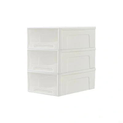Imagen de Cetomo 14L*3 Cajones de Almacenamiento Plástico, Organizadores para Escritorio Oficina, Caja Almacenamiento, Torre Apilable Cosméticos, PP, Duradero, Blanco, Transparente, 14L 3 Unidades