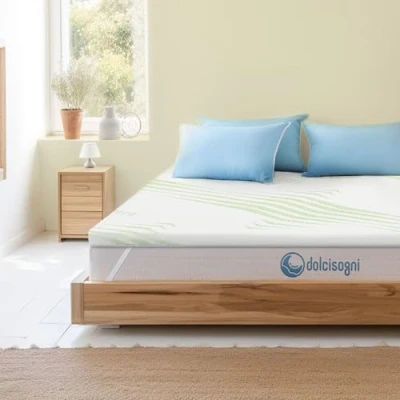 Imagen de DOLCI SOGNI Topper Viscoelastico 140x190 cm, Espesor 5 Espuma Viscoelástica con Funda de Aloe Vera y Elásticos Sujeción, sobre Colchon