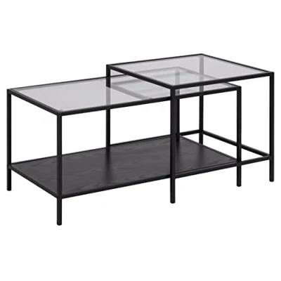 Imagen de AC Design Furniture Jörn Mesa de Centro, Vidrio Metal, Negro, H: 50 x B: 90 T: 55 cm, 2 Unidades