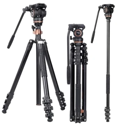Imagen de Kit de monopie para trípode Video Profesional, Cayer AF2451 telescópico con Cierre 67 Pulgadas Cabezal Fluido H4 y Base extraíble cámaras DSLR