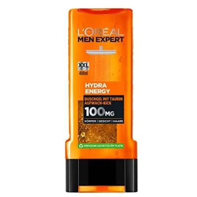 Imagen de L&#039;Oréal Men Expert Gel de ducha XXL y champú para hombres, limpieza corporal, cabello cara, cuidado corporal hombre una frescura duradera con taurina, Hydra Energy, 1 x 400 ml
