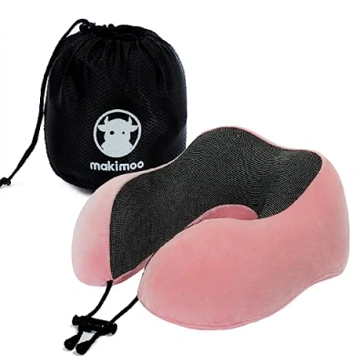 Imagen de almohada de viaje espuma viscoelástica, para el cuello con soporte la cabeza 360 grados, cómoda y liviana, ideal dormir en avión, automóvil, autobús uso doméstico (rosa)