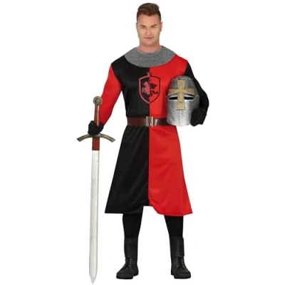 Imagen de FIESTAS GUIRCA disfraz de caballero medieval para hombre, guerrero rojo y negro, histórico talla M 48 50