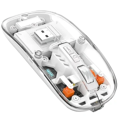 Imagen de MAGIC REFINER Ratón Inalambrico Recargable, 2,4G+Bluetooth 5.0 Silencioso y ErgonóMico RatóN, 2400 dpi Gaming Ultra Delgado con Receptor USB Nivel de Batería Visible para Portatil/PC/Mac Blanco