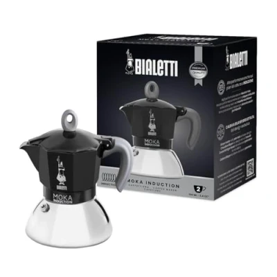 Imagen de Bialetti Cafetera Moka de Inducción, Adecuada para todo tipo Placas, 2 Tazas Café Espresso ( 100 Ml), Negro