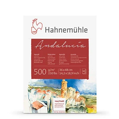 Imagen de Hahnemuhle: Andalucía Block de 12 Hojas para Acuarelas, 500gsm (235lb) 36x48cm, Rugoso y segunda Carilla NOT(Sin textura)