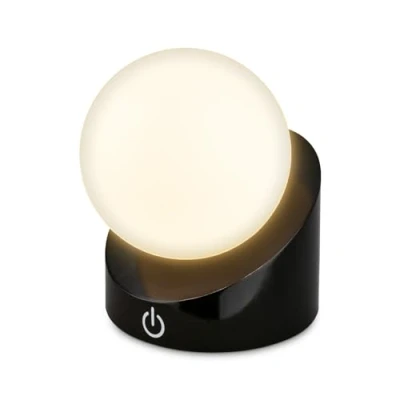 Imagen de BRILONER Mini lámpara LED de sobremesa inalámbrica IP54 táctil, regulable por etapas, recargable con pilas y fuente luz intercambiable, mesilla noche, bola, 10x8x9 cm, negro