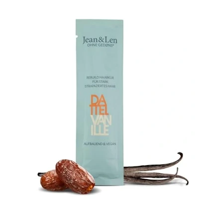 Imagen de Jean&amp;Len Rebuild Tratamiento capilar reparador, dátiles y vainilla, para cabello muy dañado, cuida el intensamente, lo deja suave, aroma a sin siliconas ni parabenos, vegano, 20 ml