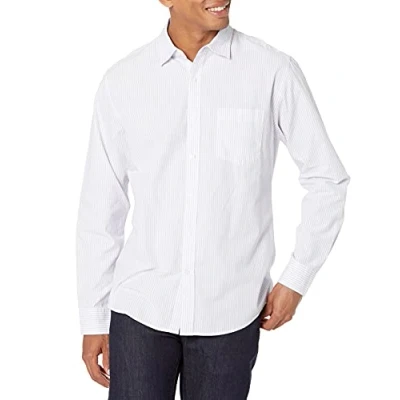 Imagen de Amazon Essentials Camisa Informal de Popelina con Manga Larga y Corte Recto Hombre, Lavanda Blanco Rayas Verticales, M
