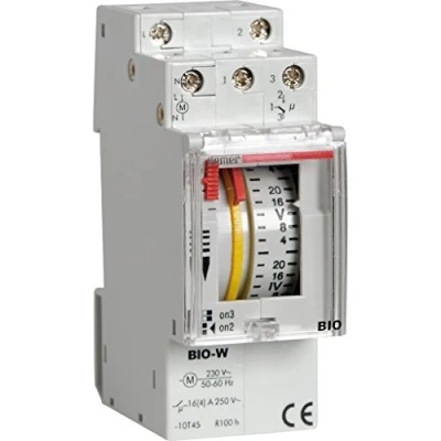Imagen de VEMER VE088100 Interruptor Horario Electromecánico, Temporizador con Programación Semanal, Instalación en Carril DIN, Gris Claro