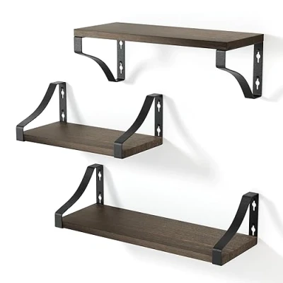 Imagen de edihome, Estanteria Pared, Baldas 3 Niveles, Repisas Flotantes, Estantes de Pared Madera Natural, Decoracion, Ideal para Salon, Dormitorio, Baño (Roble Oscuro)