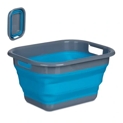 Imagen de Relaxdays Cesta Plegable Colada, 15 L, Plástico, con Asas de Transporte, 23,5 x 44 34 cm, Canasto Ropa, Azul/Gris