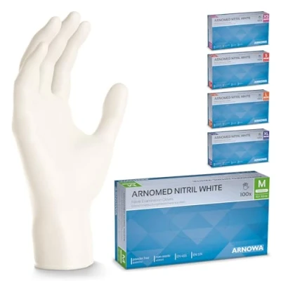 Imagen de ARNOMED guantes nitrilo talla M, de blancos, caja 100 unidades, desechables para mecanico, sin polvo y látex en XS, S, L, XL