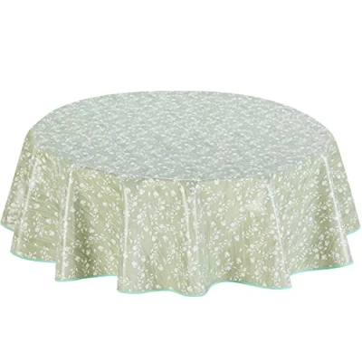 Imagen de Home Direct Mantel de hule redondo PVC, fácil limpiar, 155 cm, color verde salvia