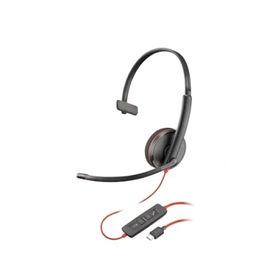Imagen de Auricular Poly Blackwire 3210 con cable Micrófono cancelación de ruido Diseño monoaural Conexión A PC/Mac mediante USB C o Funciona Teams y Zoom