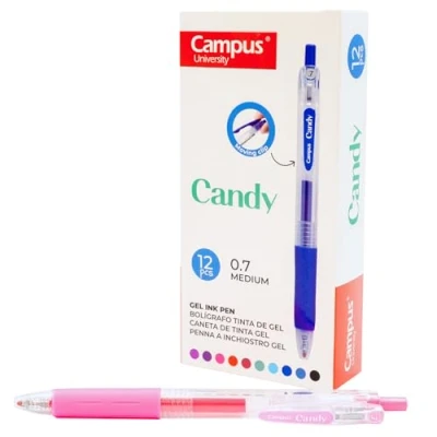 Imagen de Campus 12 Bolígrafos de Gel Candy, Colores Recargables con Trazo 0.7mm, Tinta Secado Rápido y Resistente al Agua (Bolígrafo, Rosa, unidades)