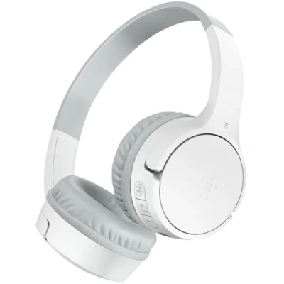 Imagen de Belkin SoundForm Mini Auriculares inalámbricos para niños con micrófono, on Ear, 30 Horas autonomía y Adhesivos, Cascos supraaurales enseñanza en línea Viajar, iPhone, iPad o Galaxy, Blancos