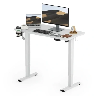 Imagen de SANODESK 110x60cm Escritorio de elevable Eléctrico con UN Tablero Entero Mesa Standing Desk en Altura Gancho, Función Memoria para Oficina y Hogar Blanco