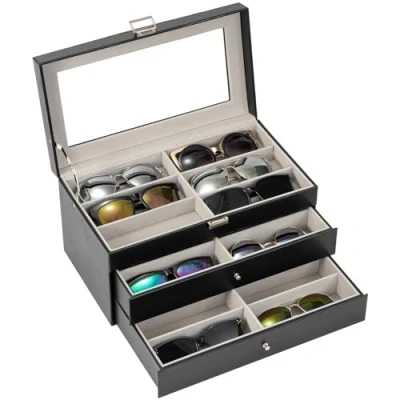 Imagen de Procase Caja Gafas, Expositor Gafas de Sol, Organizador Sunglasses 18 Compartimentos Negro