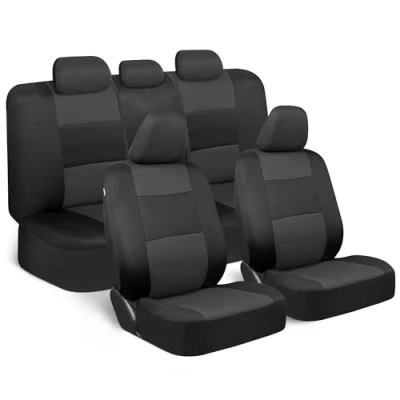 Imagen de BDK PolyPro Juego completo de fundas para asientos coche, color carbón sobre negro, funda asiento coche banco delantero y trasero, fácil instalar, interiores automóvil, camión, camioneta, SUV