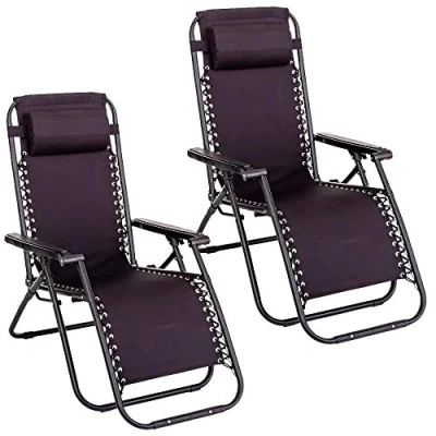 Imagen de LOLAhome Pack de 2 sillas, Tumbonas Gravedad Cero reclinables con Bloqueo Seguridad Tejido Oxford y Acero 95x65x106 cm, Hamacas jardín cojín (Negro)