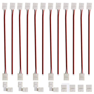 Imagen de GTIWUNG 20 Pcs 8 mm Kit de Conector Barra Luz Led, 2 pin Conectores Tiras 12xCable Conexión + 4xConectores en forma L para 3528 Monocolor y Tira 8mm ancho