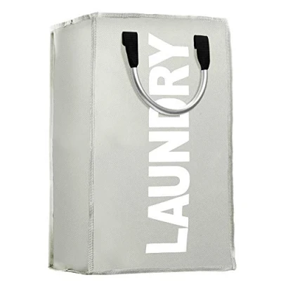 Imagen de IHOMAGIC Cesto para Ropa Sucia Plegable con Asas Bolsa, Colada Baño Organizador Lavandería Material 600D Oxford, Resistente Portátil de Viaje Cocina, Dormitorio, Hotel, Capacidad 40L, Gris