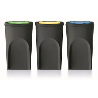Imagen de Set 3 cubos de basura KEDEN SORTIBOX 100% plástico reciclado, negro, 105L