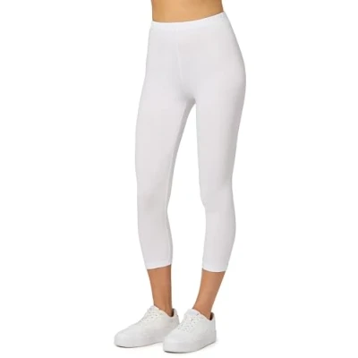 Imagen de Merry Style Leggins Deportivos para Mujer Pantalones Piratas Suaves Elásticos Leggings de Algodón 3/4 Mallas Confortables MS10 199 (Blanco, L)