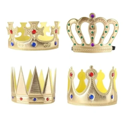 Imagen de Corona de Rey Dorada,4PCS Cabello Metal con Círculo Completo Reina Engastada Sombrero Cumpleaños Accesorio Disfraz Halloween Regalos Fiesta