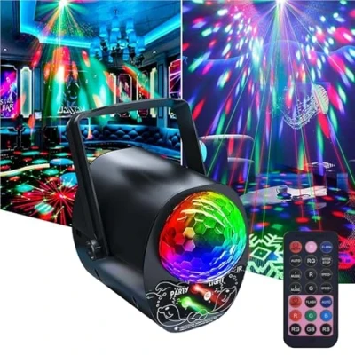 Imagen de luz de discoteca 3 en 1 con mando a distancia, controlada por música, estroboscópica, voz, lámpara LED DJ, fiesta, bola cable USB