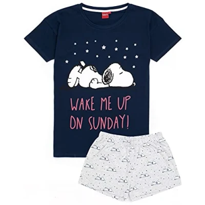 Imagen de Snoopy Pijamas Señoras para Mujer Top de Fondos Largos o Cortos Opciones Navy M