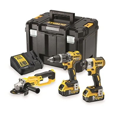 Imagen de DEWALT DCK383P2T QW Kit de Herramientas XR, Taladro Percutor (DCD796), Amoladora (DCG412), Atornillador Impacto (DCF887), 2 Baterías Litio 5Ah (DCB184), Maletín TSTAK VI