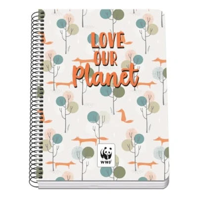 Imagen de DOHE Cuaderno A5 Cuadriculado Encuadernación Espiral, 80 Hojas de 90 g/m², Cuadrícula 4 mm, Tapa Rígida, WWF Love Our Planet, Material Escolar