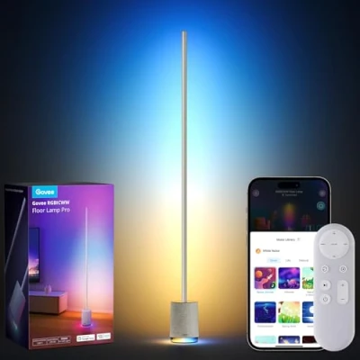 Imagen de Govee Lámpara de Pie Pro, LED RGBIC 2100 Lúmenes con Altavoz Bluetooth y Ruido Blanco, Funciona Alexa, 16 Millones Colores, Sincronización Música, Para Salón, Gris