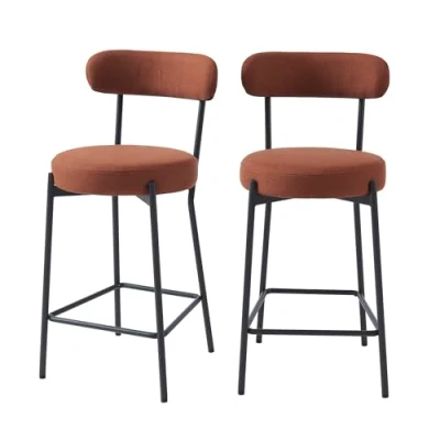 Imagen de BAÏTA Taburete de Bar Noa Tela Terracota y Patas Metal, Color Negro