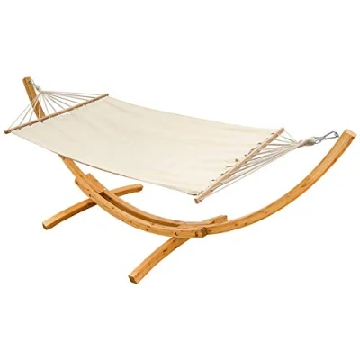 Imagen de AMANKA XXL Hamaca para Dos con Estructura De Madera Natural Marco Las Hamacas Jardín Beige