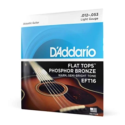 Imagen de D&#039;Addario Guitar Strings Acoustic Flat Tops Phosphor Bronze For 6 String Warm, Semi Bright Tone EFT16 Light, 12 53