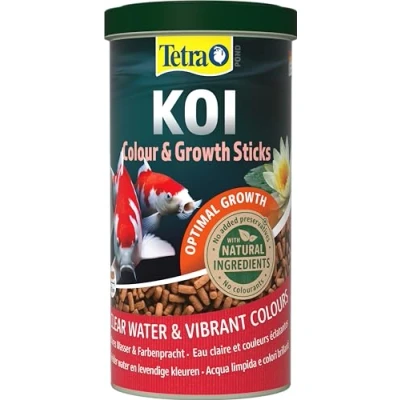 Imagen de Tetra Pond Koi Sticks Colour &amp; Growth, Comida para los koi, promueve un crecimiento sano y la resistencia, esplendor de color natural, lata 1 L