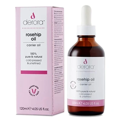 Imagen de Derora Aceite de Rosa Mosqueta Nutre Piel, Cabello y Uñas Antienvejecimiento 100% Puro Natural, Prensado en Frío Sin Refinar, Rico Antioxidantes Vitamina A, C E 120 ml (Paquete 1)