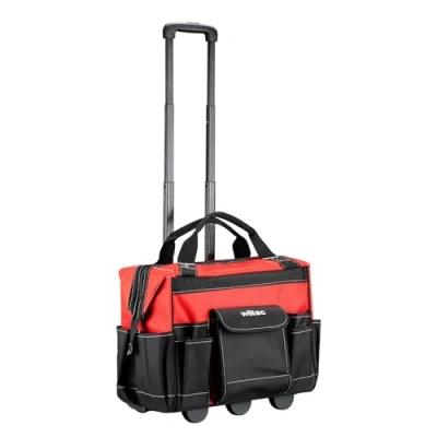 Imagen de Wiltec Maleta de herramientas con ruedas 19 compartimentos 46 x 25 37 cm capacidad máx. 40 kg trolley asa telescópica para ajuste fácil, pies antideslizantes, organizador